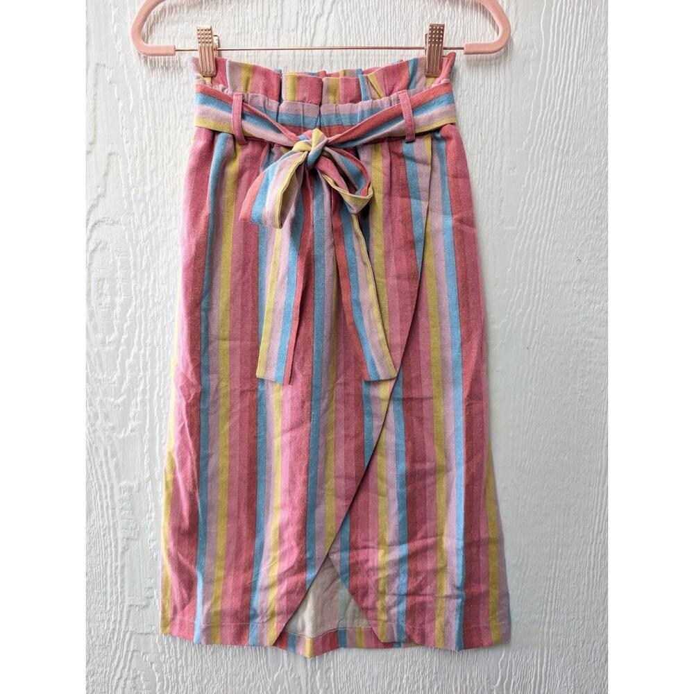NWT Anthropologie Moon River Cotton Linen Colorful Striped Skirt Pockets Size XS